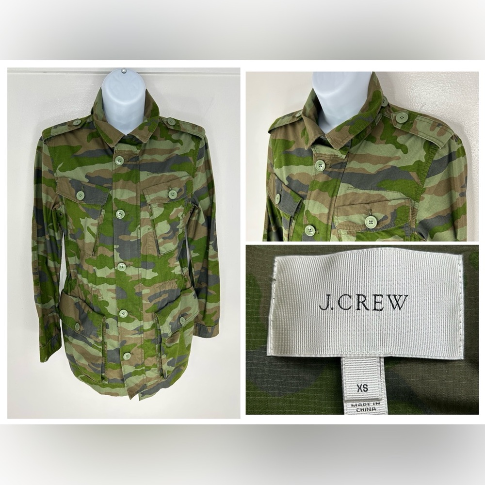 J.‎ Crew Camo Jacket Womens Size XS Camouflage Army Fatigue Style Streetwear